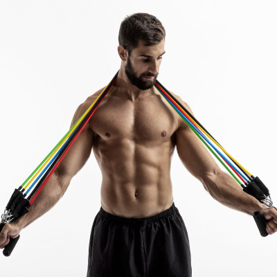 Set of Resistance Bands with Accessories and Exercise Guide Rebainer I