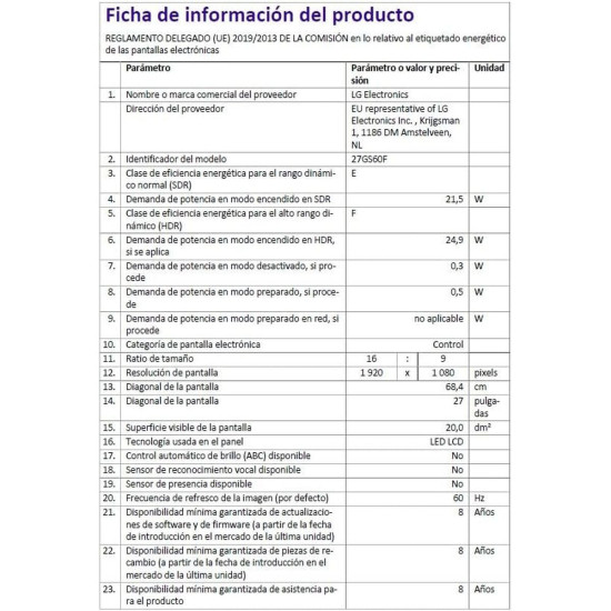 Gaming Monitor LG 27GS60F-B Full HD 27"