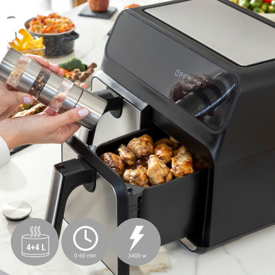 Air Fryer InnovaGoods Fryinn Double 8000 Black 3400 W 8 L Stainless st
