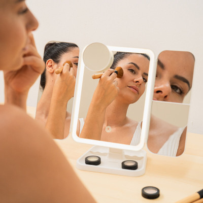 Rechargeable Triptych Makeup Mirror with Magnification and LED Light M