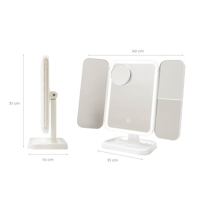 Rechargeable Triptych Makeup Mirror with Magnification and LED Light M