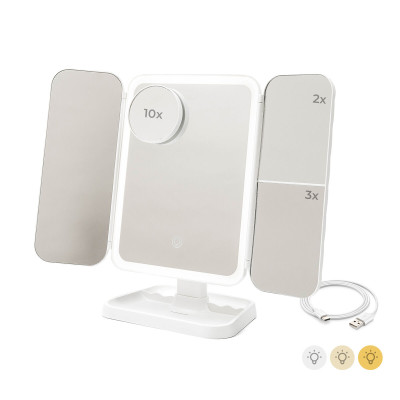 Rechargeable Triptych Makeup Mirror with Magnification and LED Light M