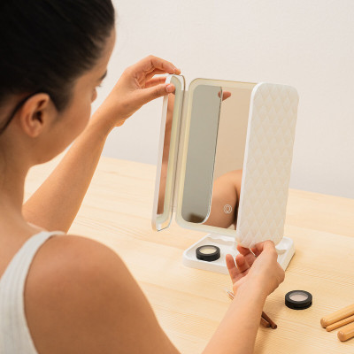 Rechargeable Triptych Makeup Mirror with Magnification and LED Light M